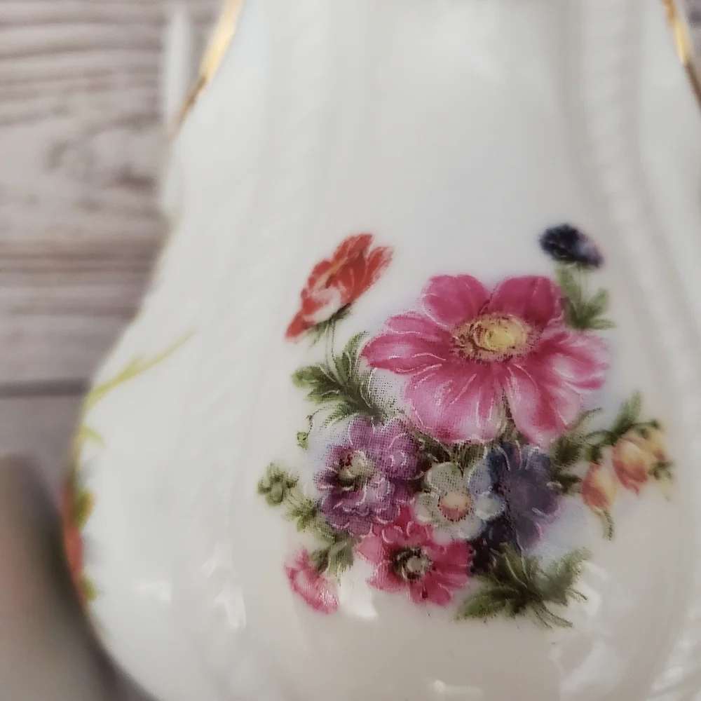Vintage porcelain basket with flowers on it white, pink, purple, green